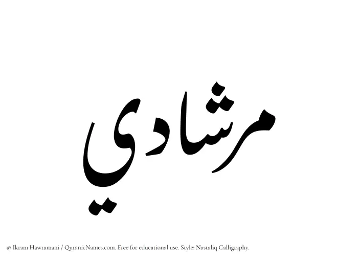 The Muslim name word Mirshadi written in Nastaliq calligraphic script
