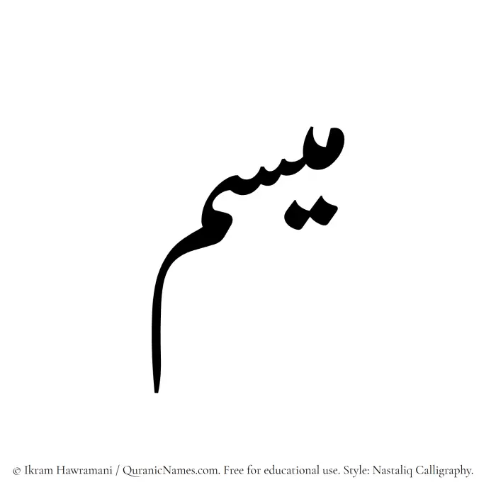 The Muslim name word Misam written in Nastaliq calligraphic script
