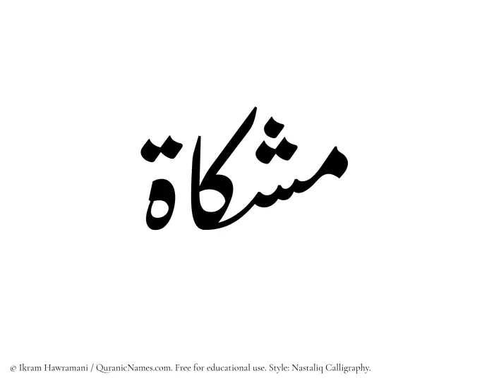 The Muslim name word Mishkat written in Nastaliq calligraphic script