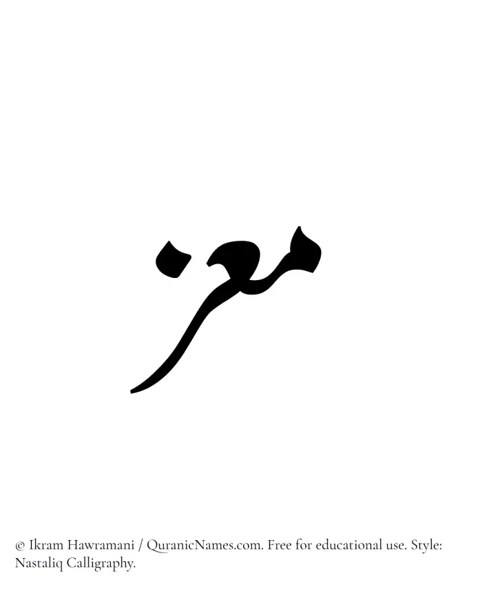 The Muslim name word Moez written in Nastaliq calligraphic script