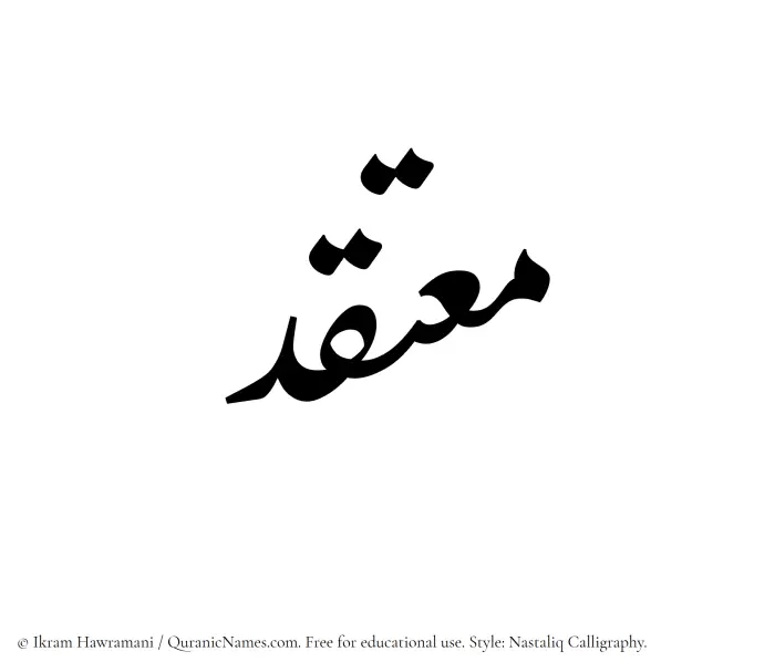 The Muslim name word Moutaqad written in Nastaliq calligraphic script
