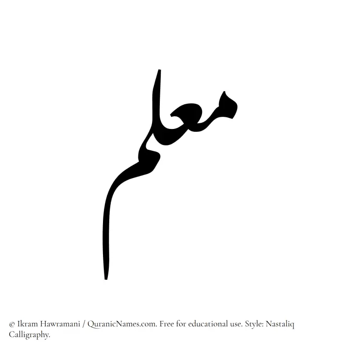 The Muslim name word Muallam written in Nastaliq calligraphic script