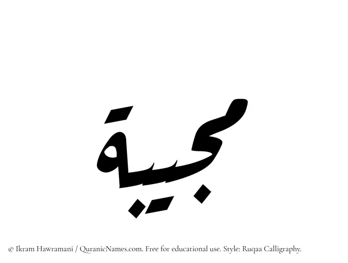 The Muslim name Mujiba written in Ruqaa calligraphic script