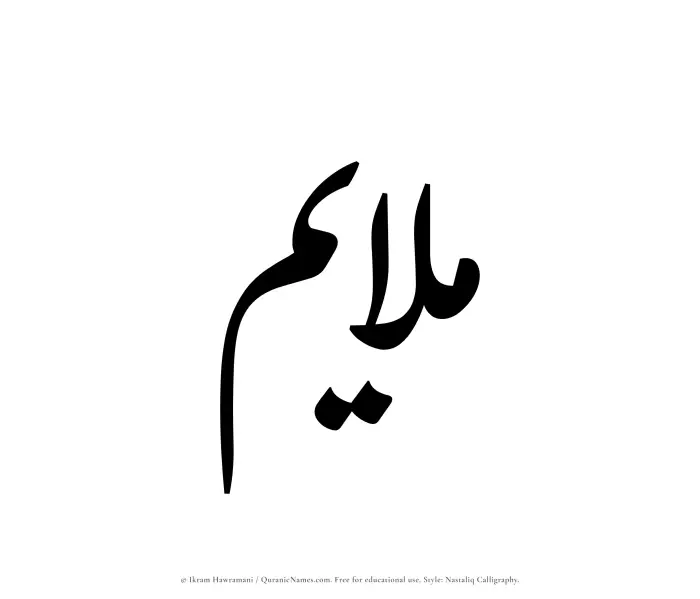 The Muslim name word Mulayim written in Nastaliq calligraphic script