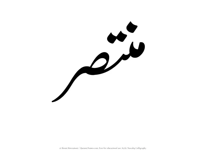 The Muslim name word Muntasir written in Nastaliq calligraphic script