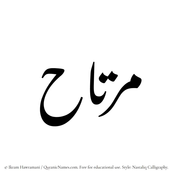 The Muslim name word Murtah written in Nastaliq calligraphic script