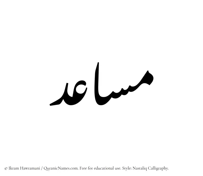 The Muslim name word Musaid written in Nastaliq calligraphic script