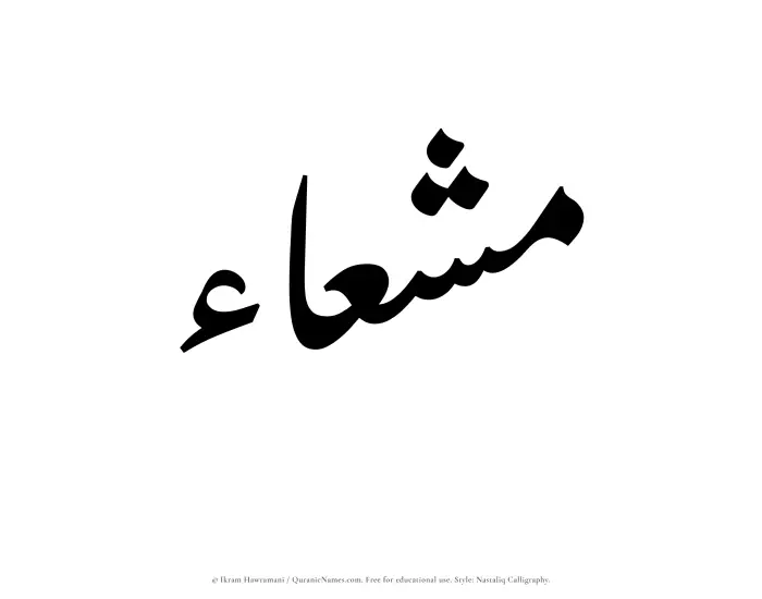 The Muslim name word Mushaa written in Nastaliq calligraphic script