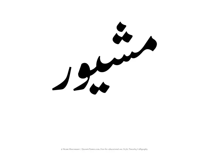 The Muslim name word Mushaywir written in Nastaliq calligraphic script