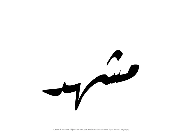 The Muslim name Mushhid written in Ruqaa calligraphic script