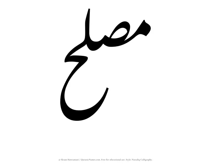 The Muslim name word Muslih written in Nastaliq calligraphic script
