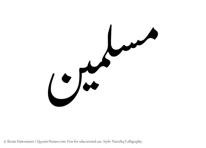 The Muslim name word Muslimin written in Nastaliq calligraphic script