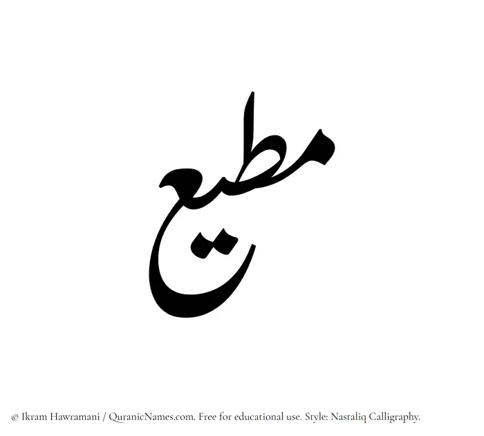 The Muslim name word Mutee written in Nastaliq calligraphic script