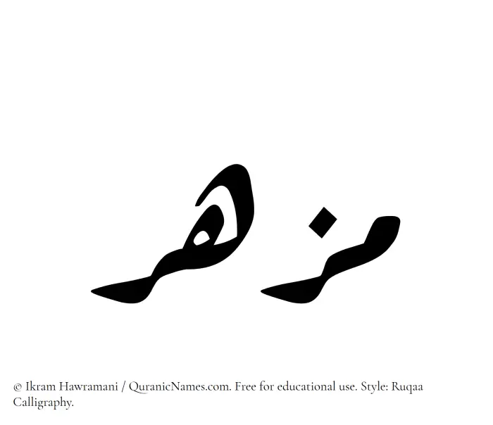 The Muslim name Muzhir written in Ruqaa calligraphic script
