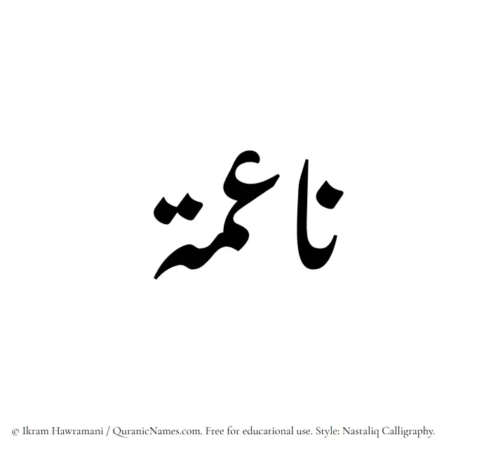 The Muslim name word Naaima written in Nastaliq calligraphic script