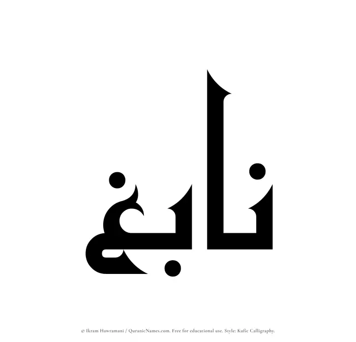 The Muslim name Nabigh written in Kufi/Kufic calligraphic script
