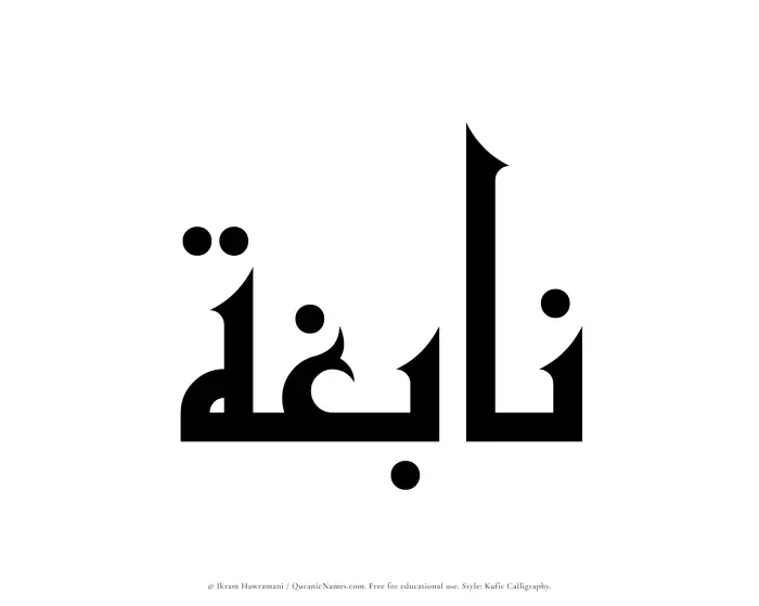 The Muslim name Nabighah written in Kufi/Kufic calligraphic script