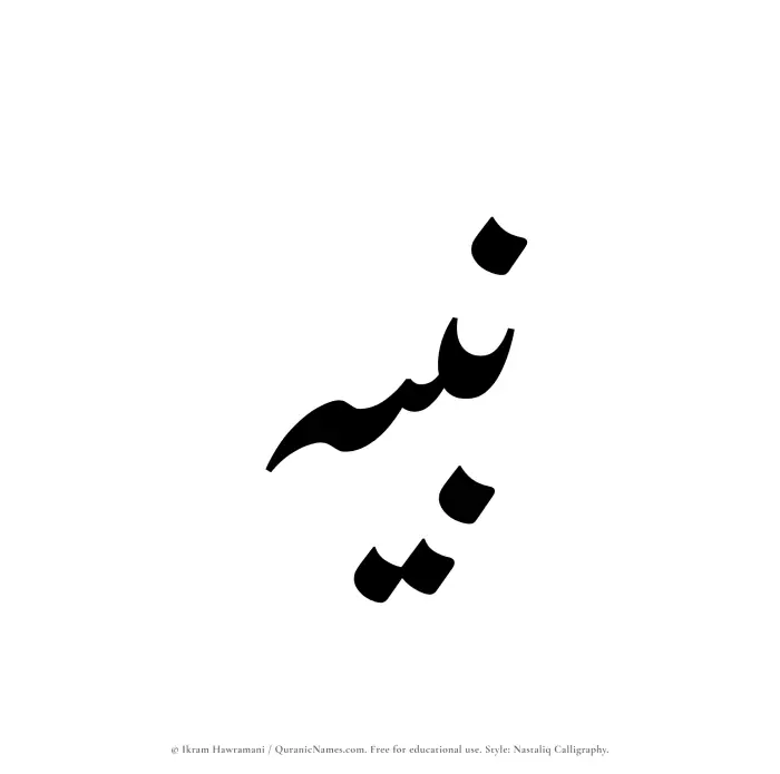 The Muslim name word Nabih written in Nastaliq calligraphic script