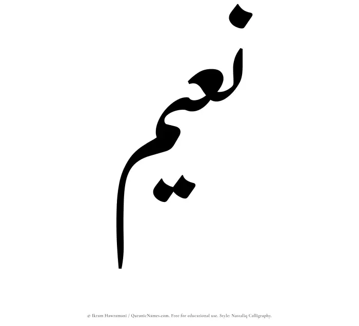 The Muslim name word Naeem written in Nastaliq calligraphic script