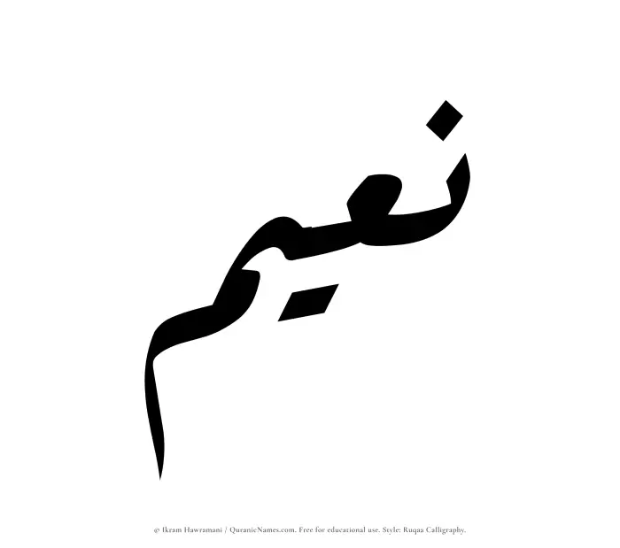 The Muslim name Naeem written in Ruqaa calligraphic script