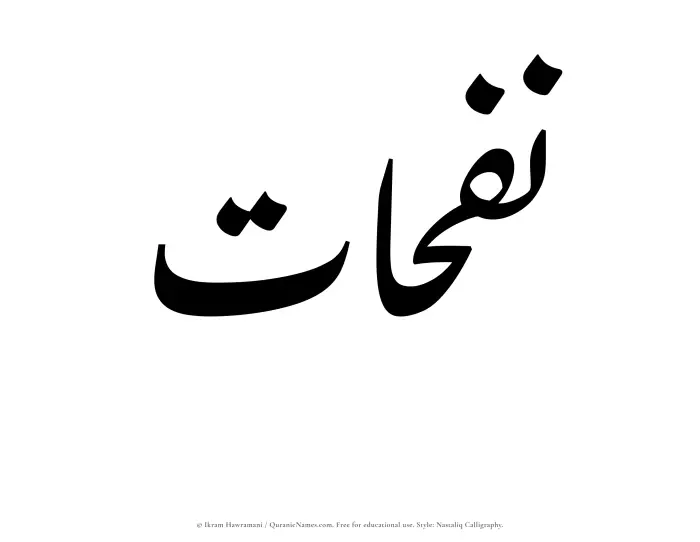 The Muslim name word Nafahat written in Nastaliq calligraphic script