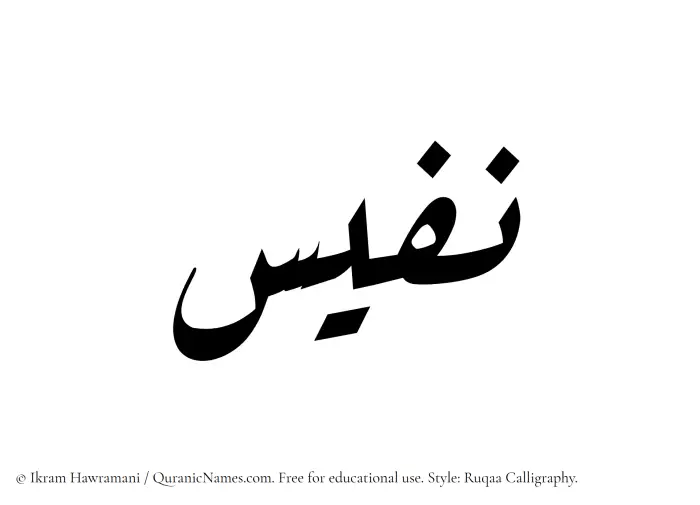 The Muslim name Nafees written in Ruqaa calligraphic script