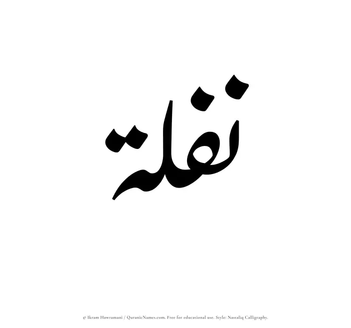 The Muslim name word Naflah written in Nastaliq calligraphic script