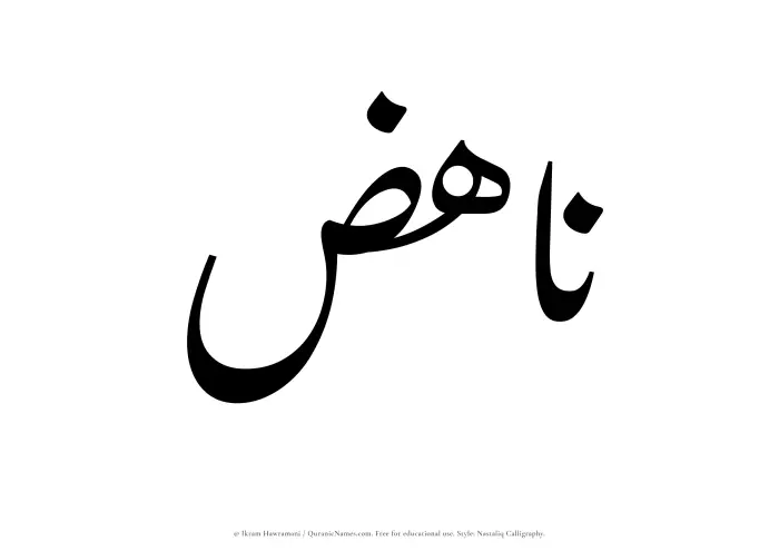 The Muslim name word Nahiz written in Nastaliq calligraphic script