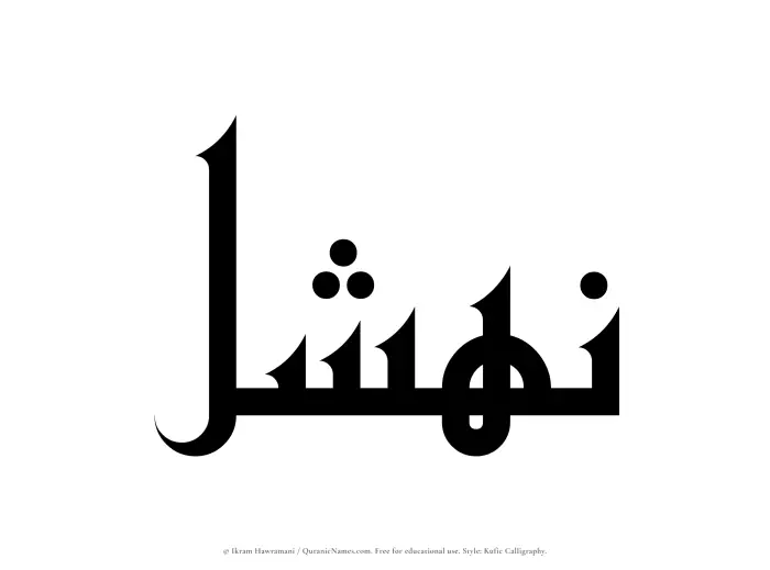 The Muslim name Nahshal written in Kufi/Kufic calligraphic script