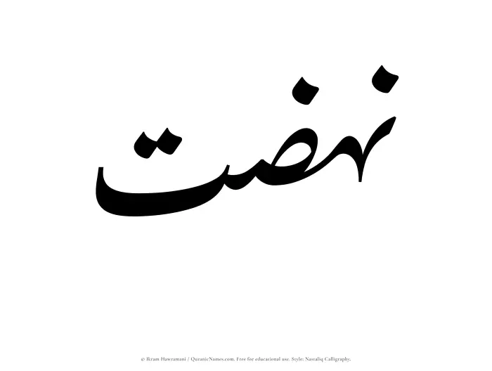 The Muslim name word Nahzat written in Nastaliq calligraphic script