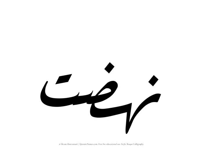 The Muslim name Nahzat written in Ruqaa calligraphic script