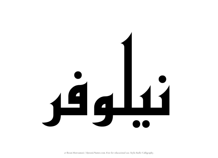 The Muslim name Nailufar written in Kufi/Kufic calligraphic script