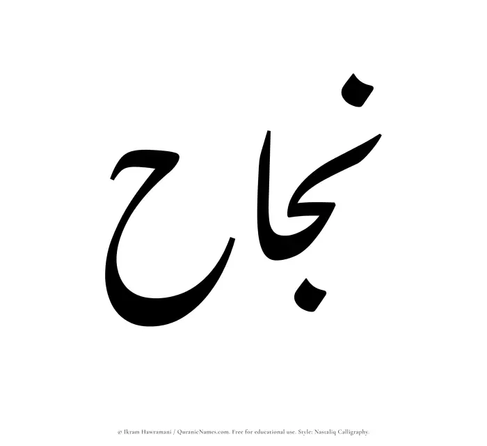 The Muslim name word Najah written in Nastaliq calligraphic script