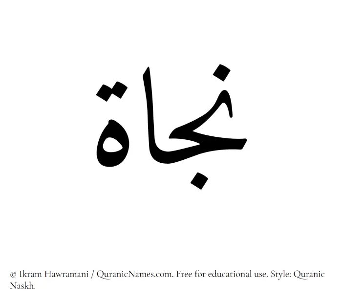 The Muslim name Najat written in Quranic naskh script