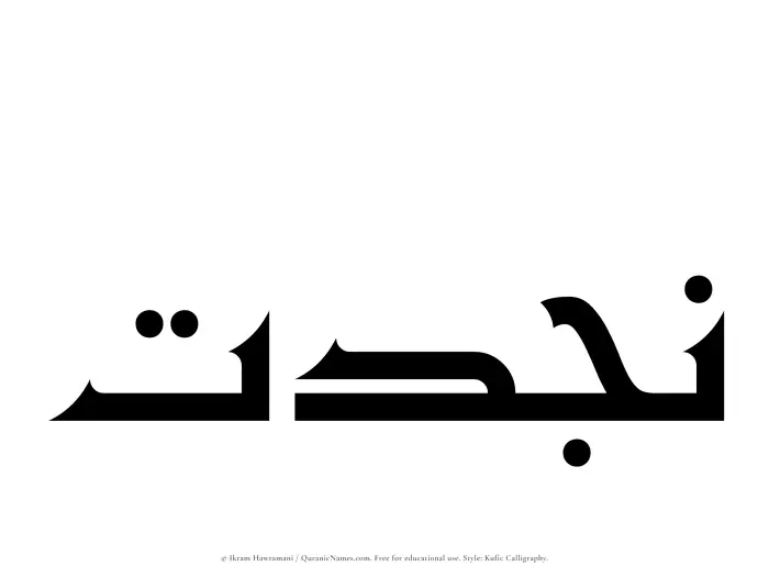 The Muslim name Najdat written in Kufi/Kufic calligraphic script