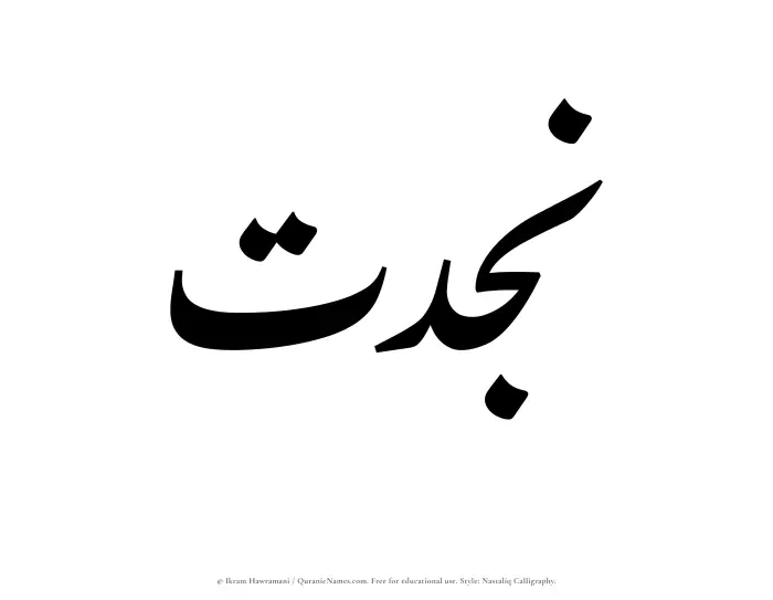 The Muslim name word Najdat written in Nastaliq calligraphic script
