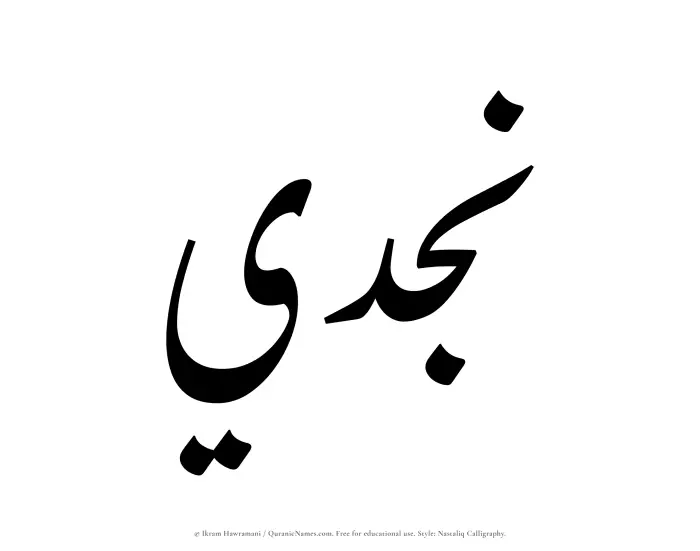 The Muslim name word Najdi written in Nastaliq calligraphic script