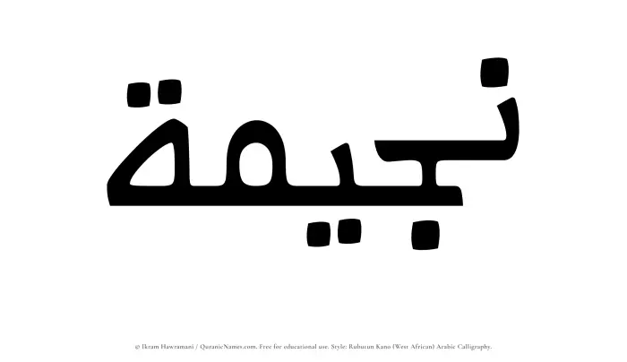 The Muslim name Najeemah written in Rubutun Kano calligraphic script