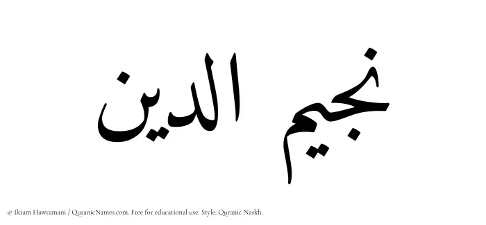 The Muslim name Najeemuddin written in Quranic naskh script