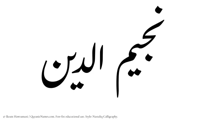 The Muslim name word Najeemuddin written in Nastaliq calligraphic script