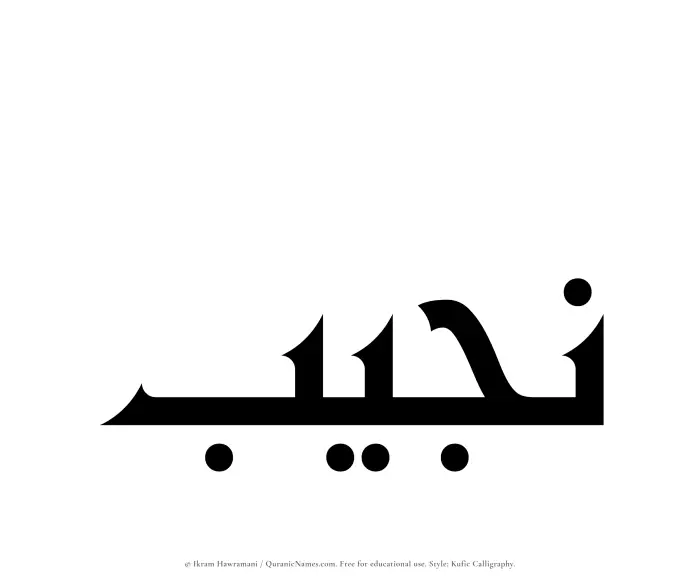 The Muslim name Najib written in Kufi/Kufic calligraphic script