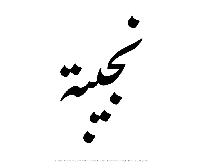 The Muslim name word Najibah written in Nastaliq calligraphic script