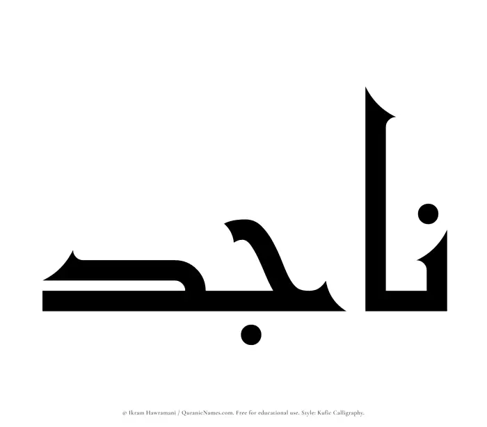 The Muslim name Najid written in Kufi/Kufic calligraphic script