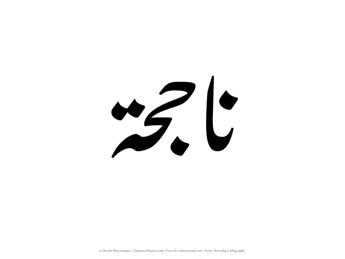 The Muslim name word Najihah written in Nastaliq calligraphic script