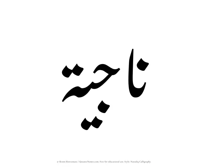 The Muslim name word Najiyah written in Nastaliq calligraphic script