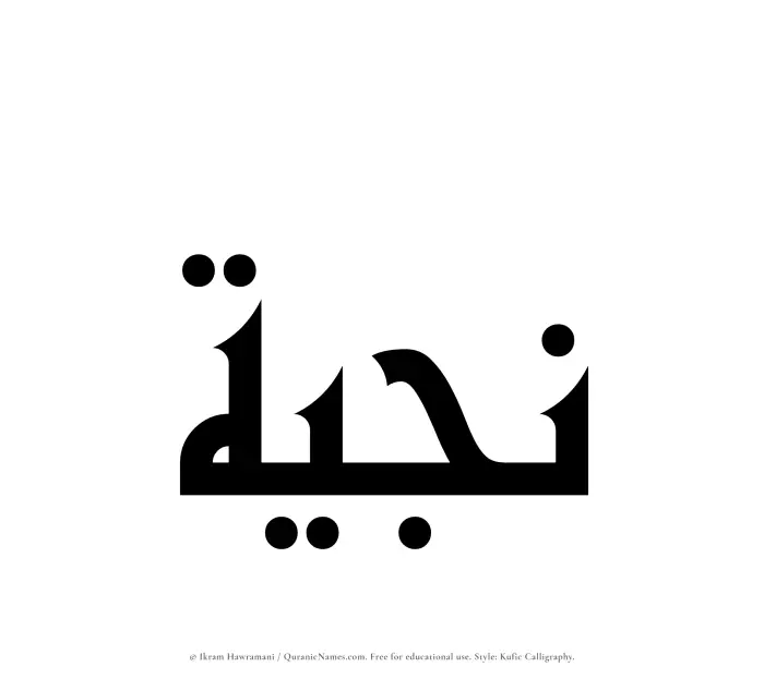 The Muslim name Najiyyah written in Kufi/Kufic calligraphic script