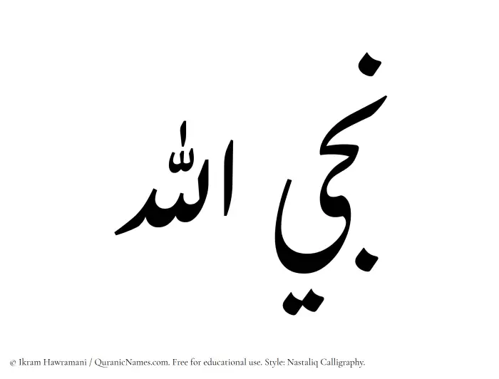 The Muslim name word Najiyyullah written in Nastaliq calligraphic script