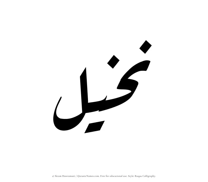 The Muslim name Nakheel written in Ruqaa calligraphic script