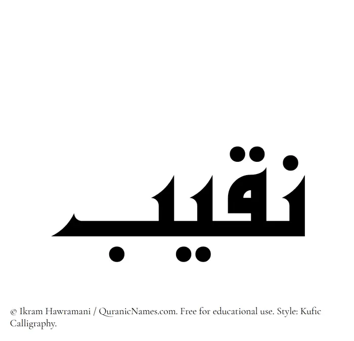 The Muslim name Naqeeb written in Kufi/Kufic calligraphic script