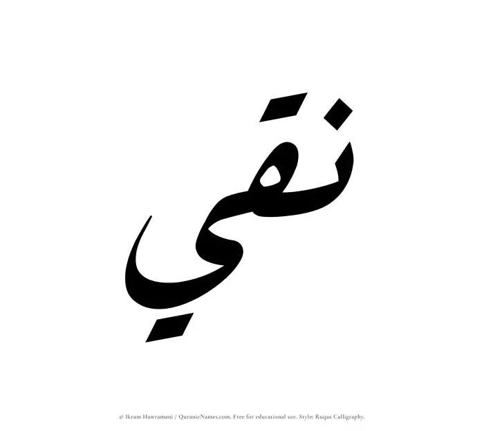 The Muslim name Naqi written in Ruqaa calligraphic script